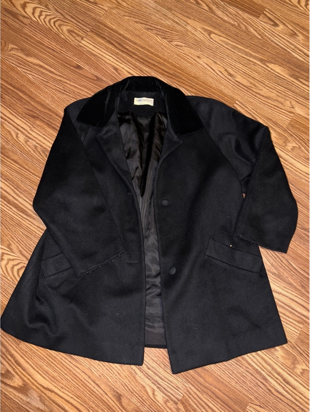 Vintage Forecaster of Boston Black Wool Blend Swing Coat Velvet Collar